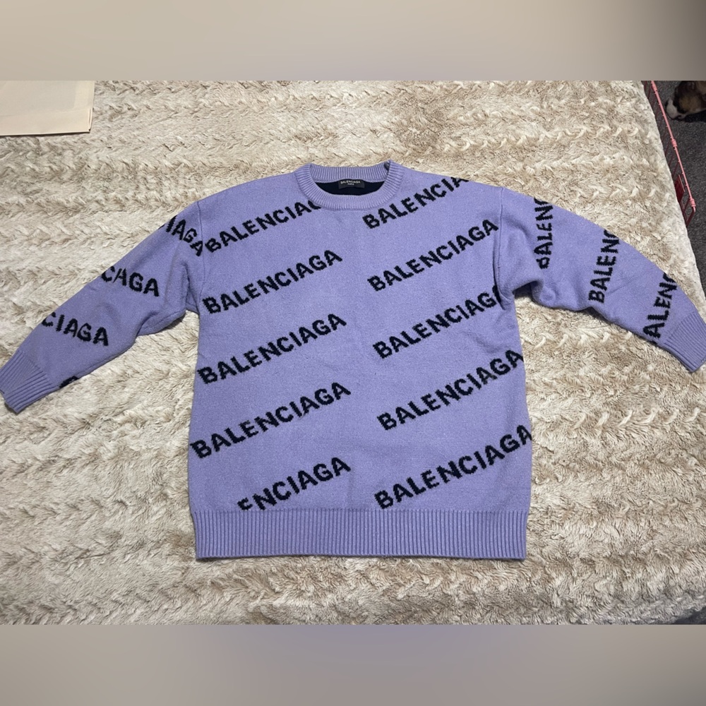 Balenciaga Lavender Knit Logo Sweater